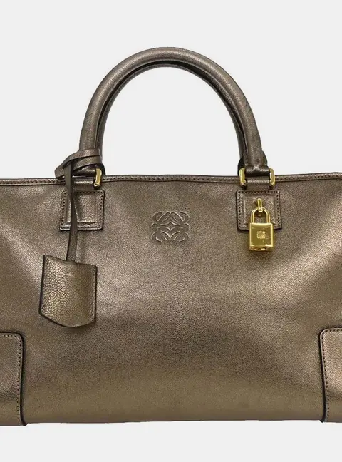 Loewe Amazona 36 Gold Metallic Leather Top Handle Bag