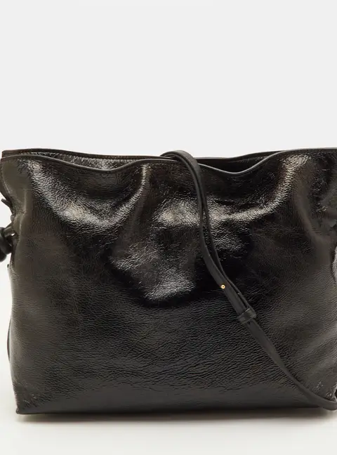 Loewe Flamenco Knot Black Patent Leather Drawstring Shoulder Bag