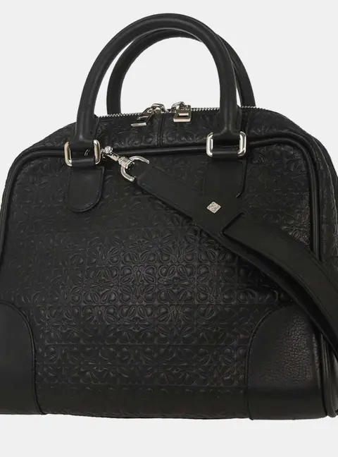 Loewe Amazona 75 Black Embossed Anagram Leather Shoulder Bag
