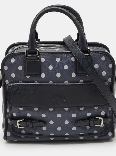 Loewe Polka Dot Cruz Navy Blue/White Leather Satchel