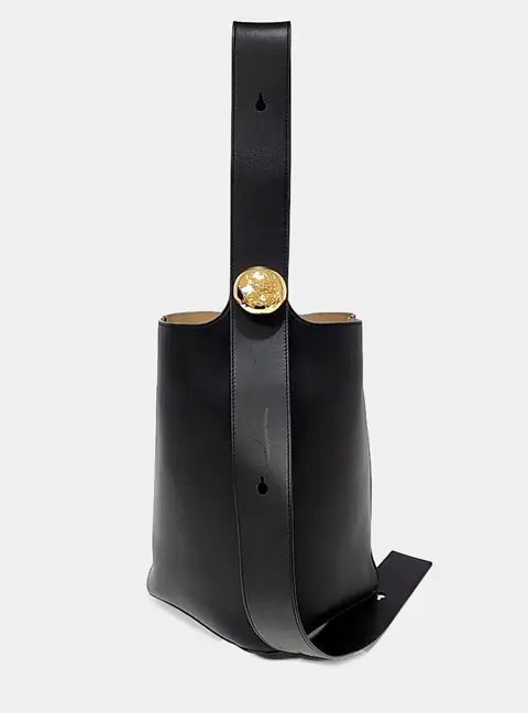 Loewe Black Leather Pebble Bucket Bag Medium