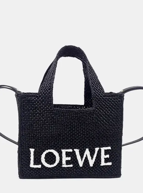 Loewe Raffia Black Font Tote Bag Small