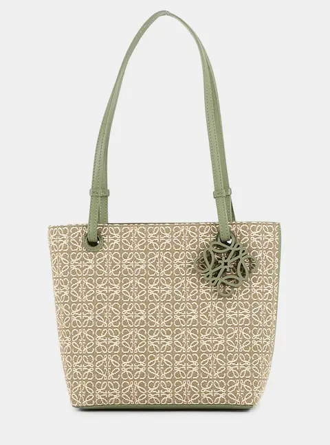 Loewe Anagram Square Tote Green Canvas Leather Shoulder Bag