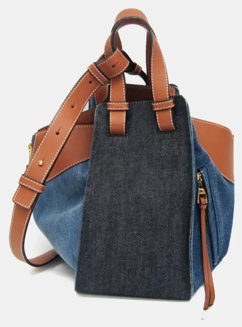 Loewe Hammock Small Blue Brown Denim Calfskin Leather Shoulder Bag