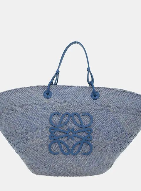 Loewe Paula's Ibiza Large Iraca Palm Anagram Basket Bag Blue Blue Iraca Palm Leather Shoulder Bag