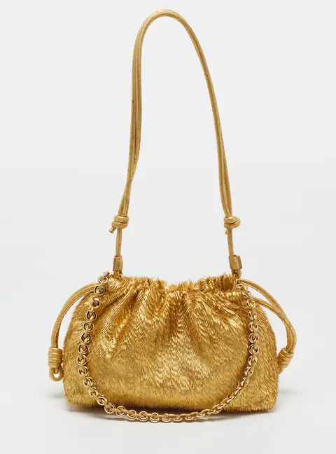 Loewe Flamenco Fringe Gold Leather Shoulder Bag