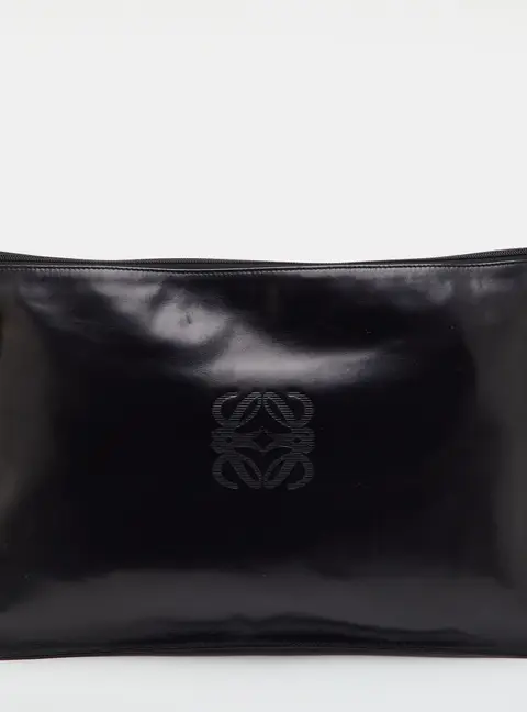 Loewe Logo Black Leather Fold-over Pouch Clutch