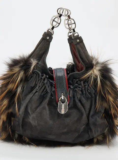 Loewe Multicolor Racoon Fur/Lizard and Suede Chain Hobo