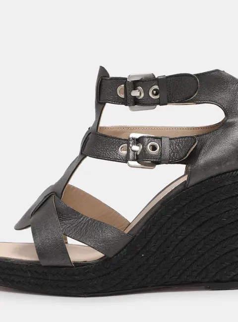 Loewe Grey Leather Strappy Wedge Sandals Size 39