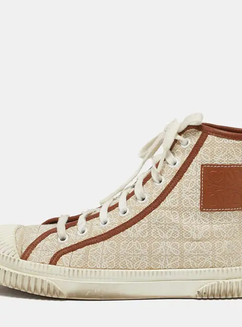 Loewe Anagram Size 38 Beige/Brown Canvas and Leather High Top Sneakers