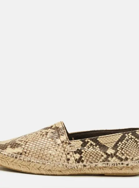 Loewe Size 37 Beige/Brown Python Leather Espadrille Flats