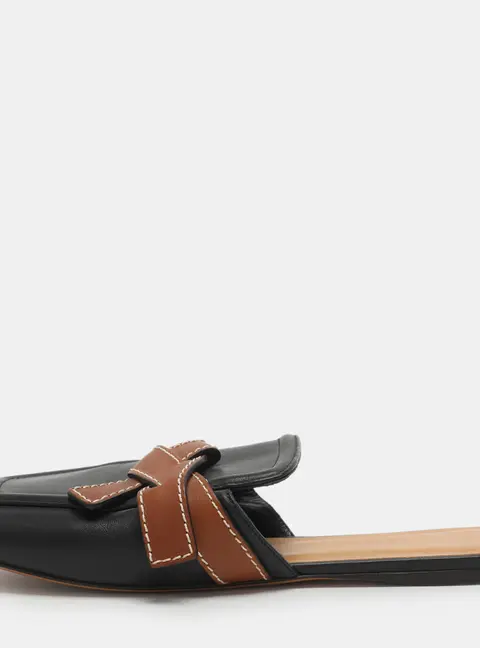 Loewe Gate Size 39 Black Leather Flat Mules