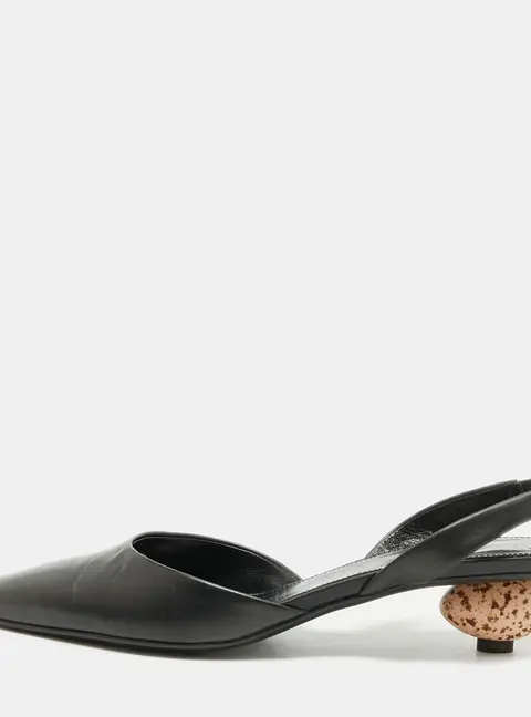 Loewe Petal Size 36 Black Leather Slingback Pumps
