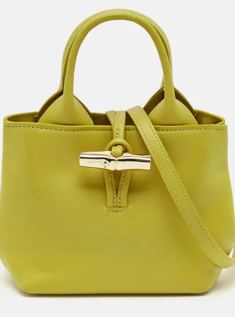 Longchamp Le Roseau Green Leather Tote Bag