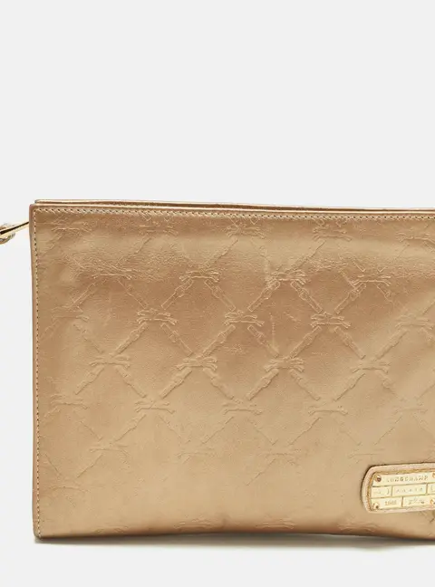 Longchamp Beige Logo Quilted Leather Clutch