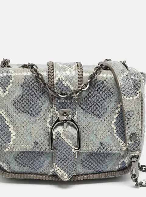 Longchamp Amazone Blue Python Embossed Leather Crossbody Bag