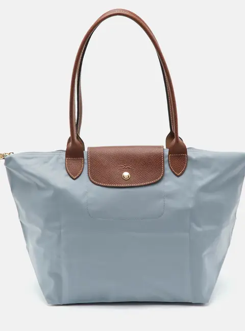 Longchamp Le Pliage Large Grey/Brown Nylon and Leather Tote