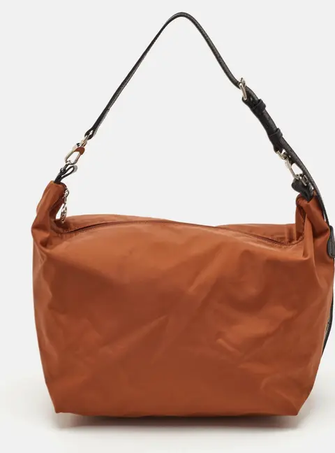 Longchamp Le Slouchy T Medium Brown Nylon and Leather Hobo