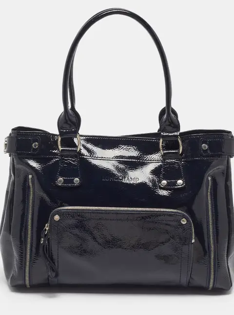 Longchamp Rodeo Navy Blue Patent Leather Tote