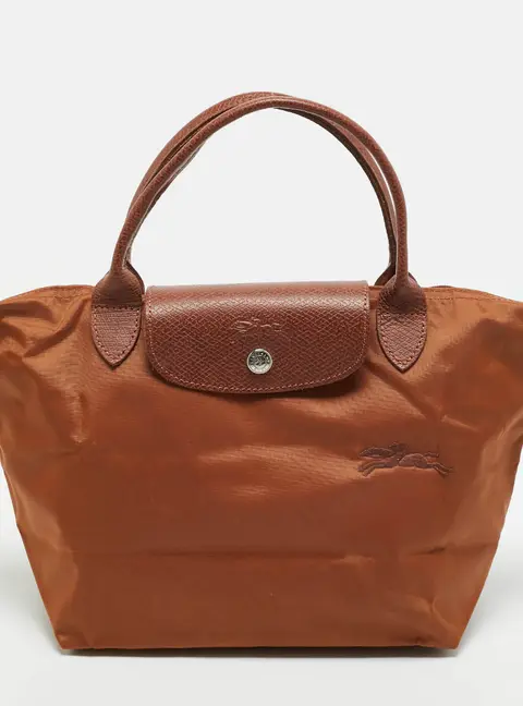 Longchamp Le Pliage Small Brown Nylon and Leather Tote