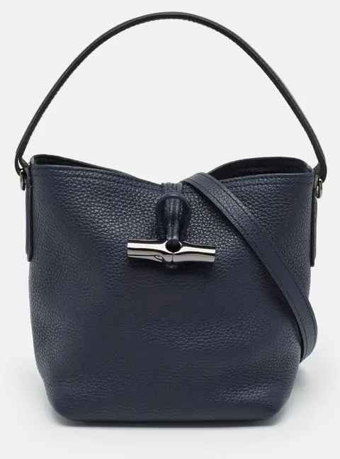 Longchamp Le Roseau XS Navy Blue Leather Bucket Bag