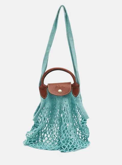 Longchamp Le Pliage Filet L Light Blue Mesh and Leather Hobo