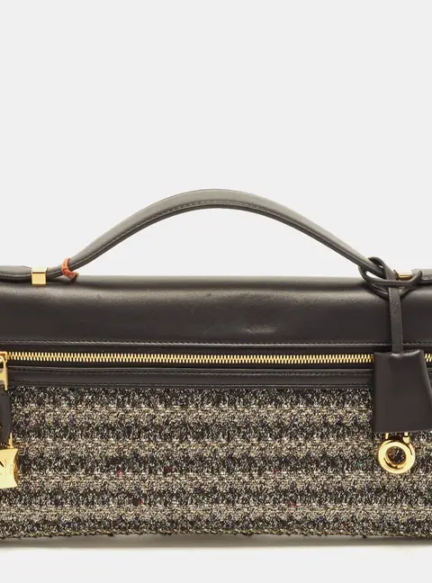Loro Piana Extra L29 Multicolor Tweed and Leather Clutch