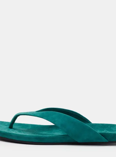 Loro Piana Ida Flip Flop Size 37 Green Suede Thong Sandals