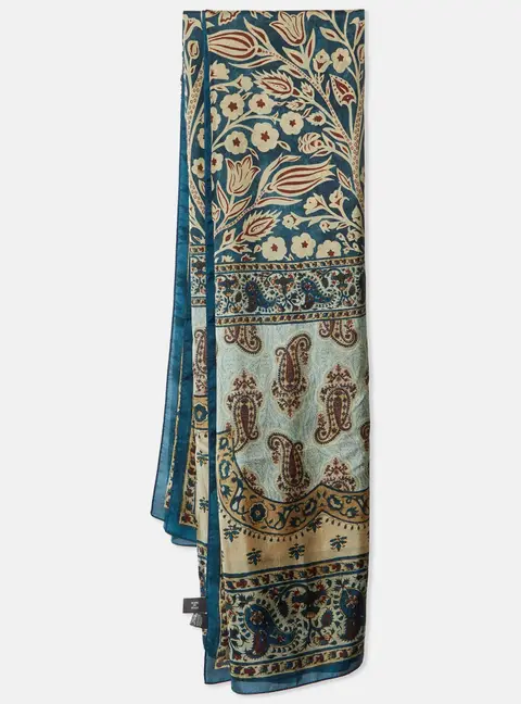 Loro Piana Blue/Beige Paisley Print Silk Scarf