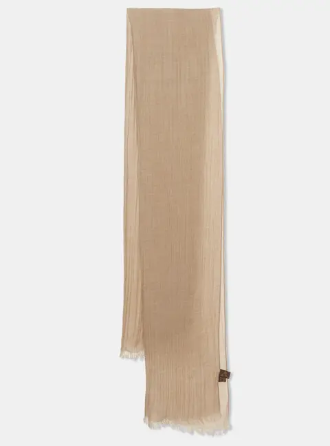 Loro Piana Beige Cashmere and Silk Blend Fringed Scarf
