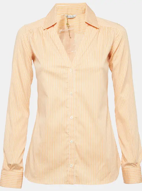 Loro Piana Orange Striped Cotton Blend Shirt S