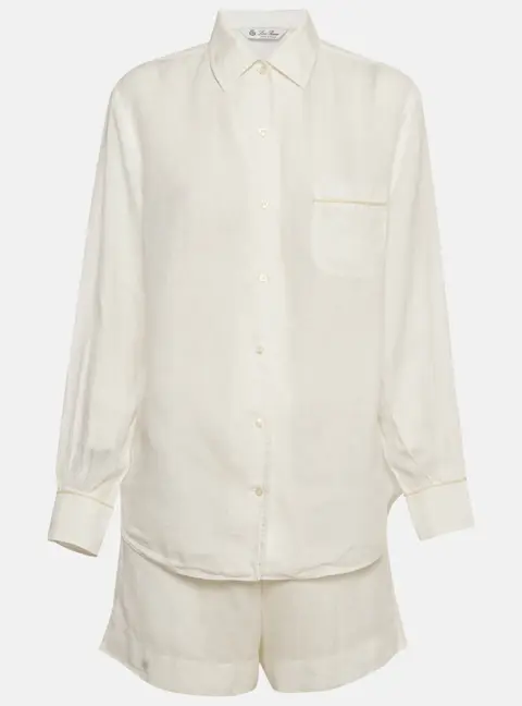Loro Piana White Linen Shirt and Shorts Set M/L