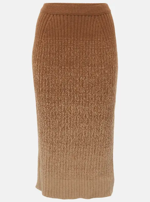 Loro Piana Brown Knit Cashmere Ombre Midi Skirt S