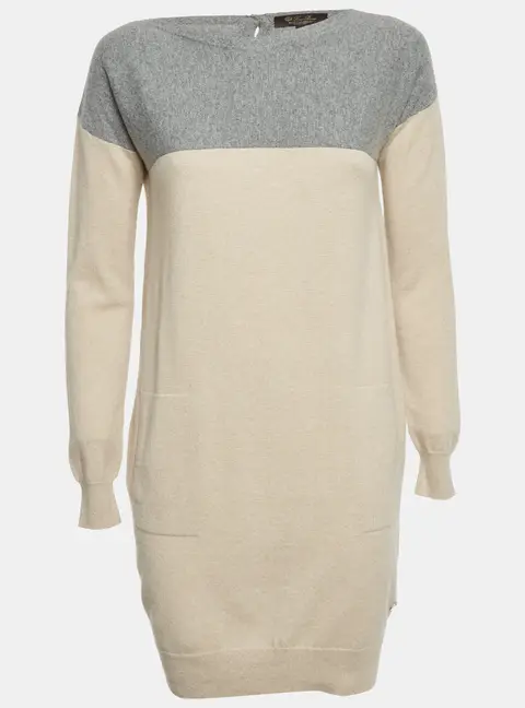 Loro Piana Beige/Grey Cashmere Knit Dress S