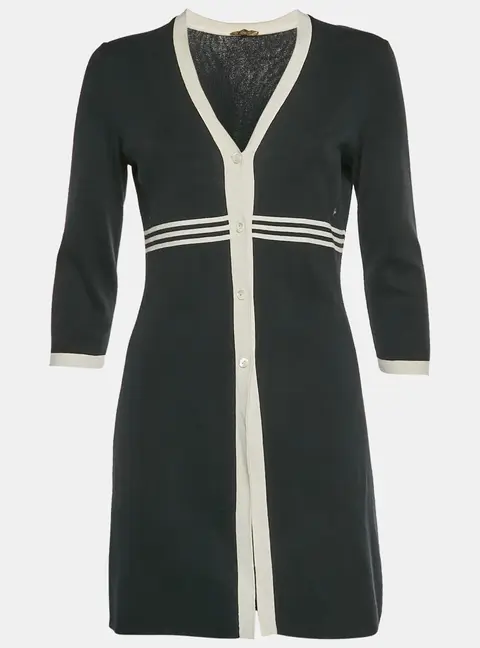 Loro Piana Black/White Rib Knit Button Up Mini Dress M