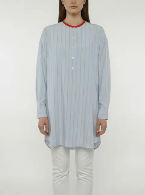 Loro Piana Blue Striped Silk Long Sleeve Blouse L