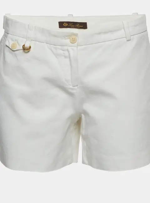 Loro Piana White Canvas High Waisted Shorts M