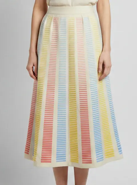 Loro Piana Multicolored Striped Cotton Blend Embroidered Midi Skirt S
