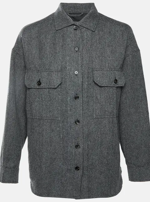 Loro Piana Grey Textured Wool Blend Long Sleeves Darby Overshirt S
