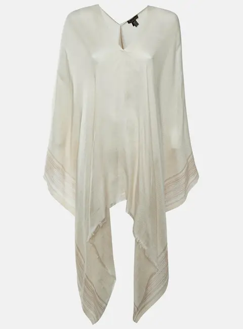 Loro Piana Beige Striped Silk & Linen Poncho One Size