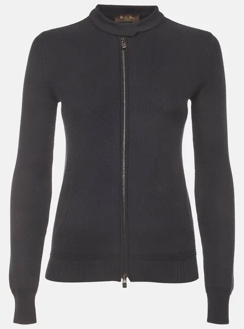 Loro Piana Navy Blue Textured Knit Zip-Up Cardigan XS