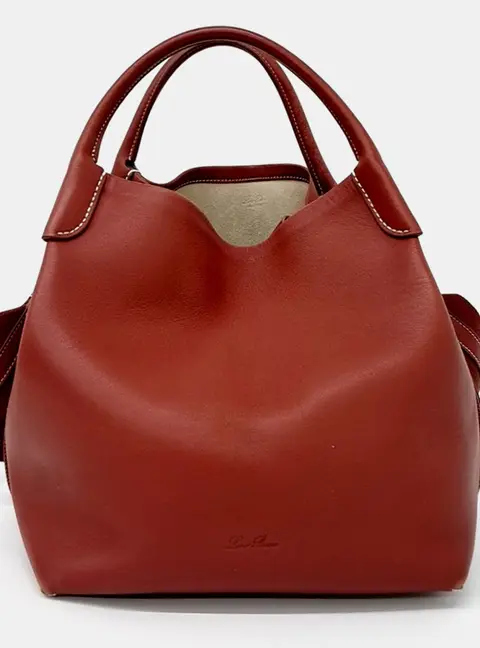 Loro Piana Veil Large Brown Leather Top Handle Bag
