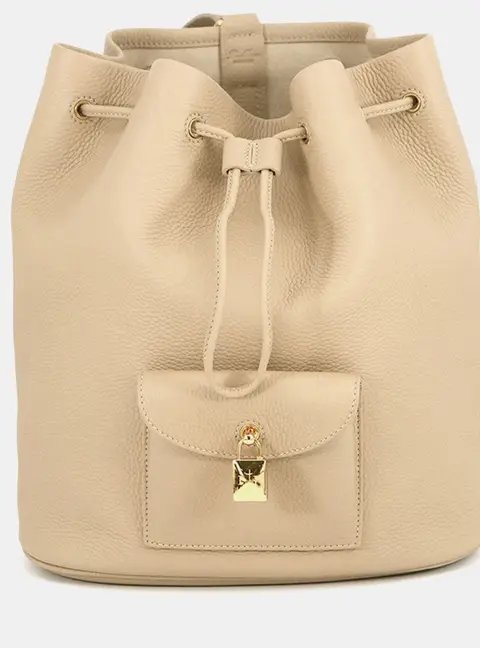 Loro Piana Extra Drawstring L27 Beige Calfskin Leather Backpack Bag