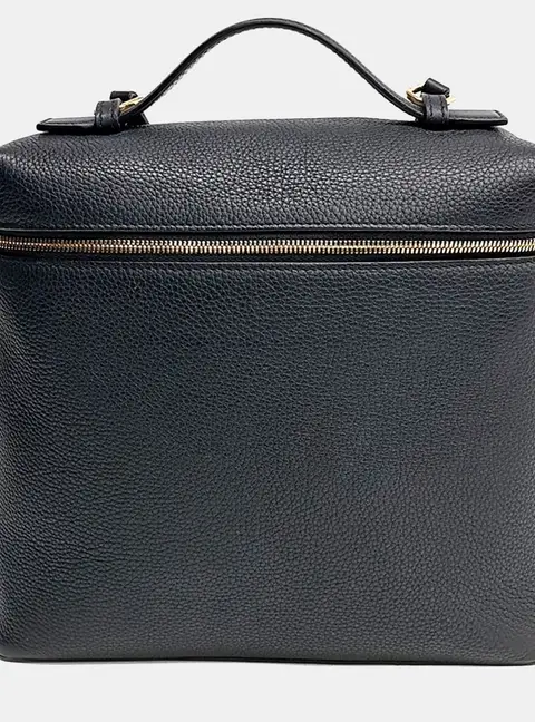 Loro Piana Extra Pocket Backpack Medium Black Grained Leather Backpack Bag