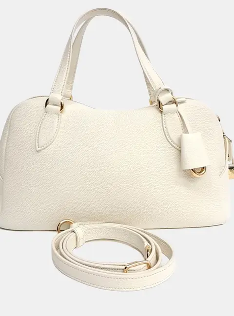 Loro Piana Needle Small White Grained Leather Satchel Bag
