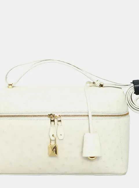 Loro Piana Extra Bag L27 Ivory Ostrich Leather Top Handle Bag