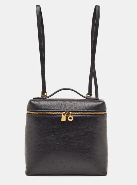Loro Piana Extra Pocket L23.5 Black Ostrich Backpack