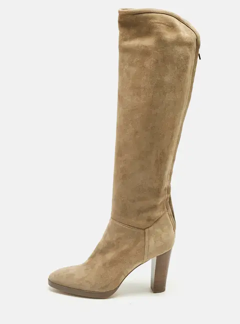 Loro Piana Beige Suede Sharmain Knee Length Boots Size 39.5
