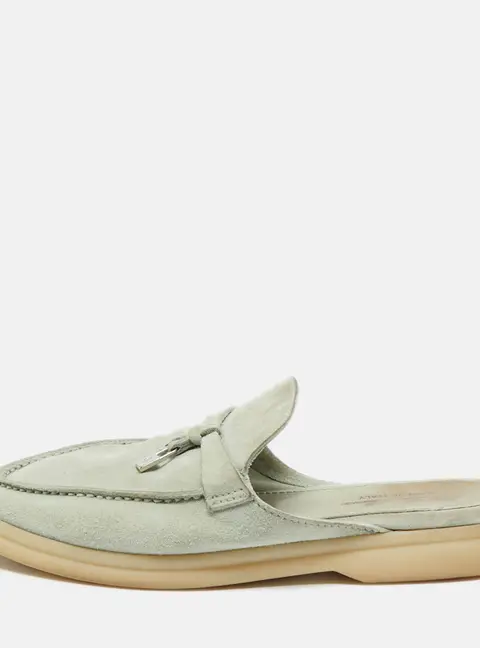 Loro Piana Blue Suede Babouche Charms Walk Mules Size 36