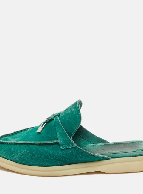 Loro Piana Green Suede Babouche Charms Walk Mules Size 36